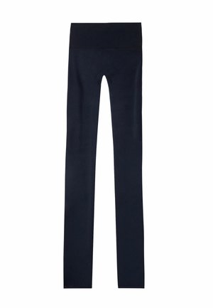 Marine leggings med en bred elastisk talje, glat tekstur og fuldlængde design uden synlige mønstre eller accenter.