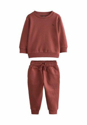 Murstenrød sweatshirt og matchende joggers lavet af blødt stof, med ribbede manchetter, elastisk talje og en enkel broderet detalje.