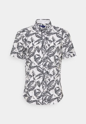Košile s krátkým rukávem na knoflíky s černo-bílým tropickým listovým potiskem, špičatým límcem a rovnou lemem.