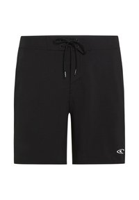 Μαύρο μαγιό σορτς από ελαστικό ύφασμα, με ελαστική μέση με κορδόνι και πλαϊνή τσέπη με μικρό λογότυπο. Κλασικός σχεδιασμός, μέχρι το γόνατο.