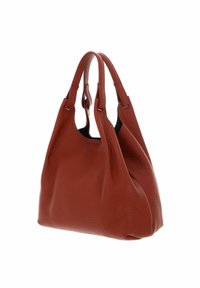 Borsa a spalla in pelle marrone con finitura texturizzata, due manici corti e una forma morbida; interno non foderato visibile nella parte superiore aperta.