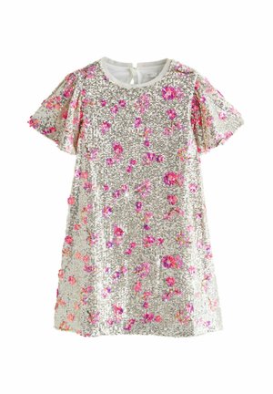REGULAR FIT - FLORAL SEQUIN - Cocktailklänning - silver/pink