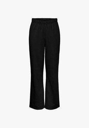 Pantalones de chándal negros hechos de un tejido suave, con un diseño de pierna ancha y una cintura elástica para mayor comodidad. Sin bolsillos ni adornos adicionales.