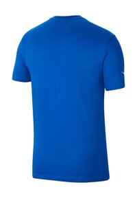 T-shirt a maniche corte in cotone blu brillante, con collo tondo e design minimalista, caratterizzata da un piccolo dettaglio con logo sulla manica.