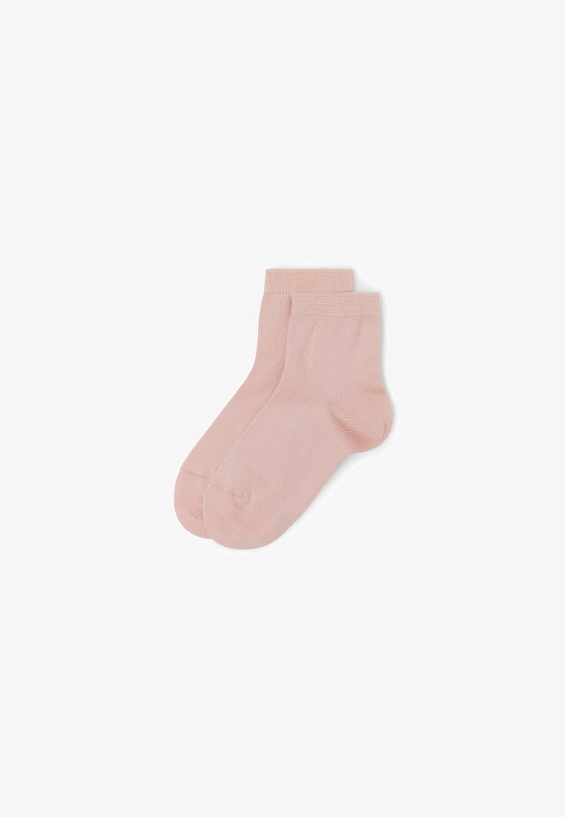 Ljust rosa bomullsblandade ankelsockor med ribbade manschetter, sömlösa tår och en mjuk textur. Idealiska för avslappnad användning eller daglig komfort.