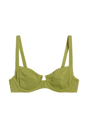 Soutien-gorge balconnet en tissu vert clair texturé avec larges bretelles réglables et bonnets à armatures.