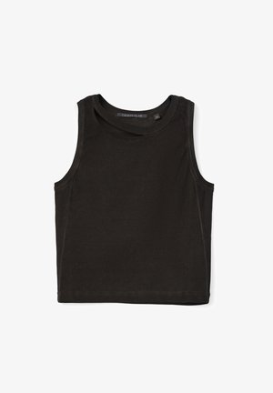 Débardeur noir sans manches, court, avec encolure ronde et étiquette CAMPERLAB à l'intérieur du col, taille moyenne.