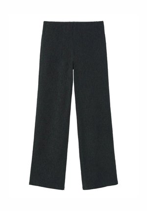 Pantalon large en maille côtelée noire avec taille élastique, devant plat et ourlet droit, présenté sur un fond blanc.