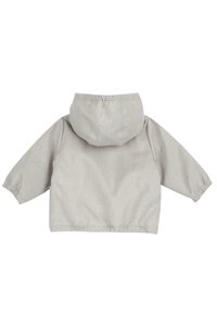 Lichtgrijze pullover jack met een capuchon, elastische manchetten en een geraffineerde zoom. Gemaakt van een gestructureerde stof met een gladde afwerking en zonder patronen.