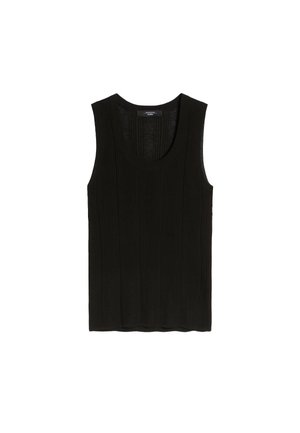 Top nero senza maniche in maglia a coste con scollo rotondo e orlo dritto.
