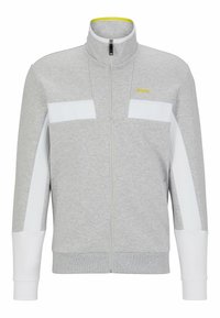BOSS - Sweat à capuche zippé en coton stretch avec logo - Brun chiné
