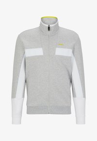 BOSS - Sweat à capuche zippé en coton stretch avec logo - Brun chiné BOSS - Sweat à capuche zippé en coton stretch avec logo - Brun chiné