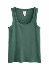 Ärmelloses, geripptes Tanktop in gedämpftem Grün mit rundem Ausschnitt und innen im Kragen eingestelltem "NEXT time to dream"-Etikett.