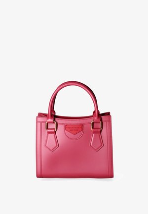 Rosa synthetische Handtasche mit strukturiertem Design, Doppelgriffen und goldfarbenen Beschlägen. Mit einem Logopatch und vertikalen Nahtakzenten.