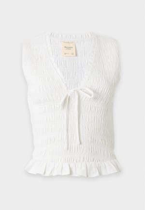 Abercrombie & Fitch, SMOCKED TIE FRONT - Μπλούζα - white