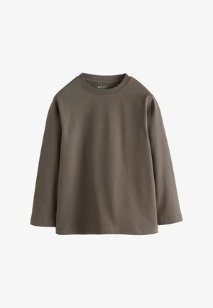Ensfarvet brun langærmet t-shirt med rund hals, blød tekstur og en lille "NEXT" label inde i kraven.