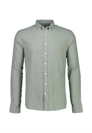 Lichtgroene, lichtgewicht overhemd met lange mouwen gemaakt van gestructureerde stof, met een button-down kraag en witte knopen langs de voorklep.