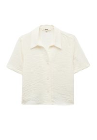 Kortärmad, knappad skjorta i texturerad off-white tyg. Har en klassisk krage och fem knappar fram.