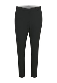 Pantalon noir à jambes droites avec passants de ceinture et ceinture, présenté sur un fond blanc.