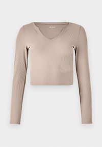 Ribbbed Seamless Fabric Notch-Neck Top - Pikkade varrukatega topp - mocha meringue