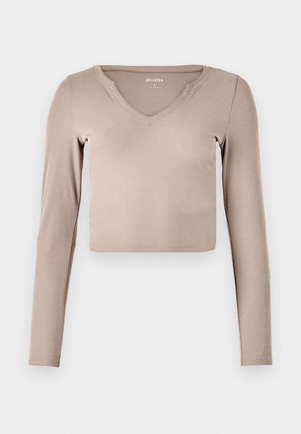Ribbbed Seamless Fabric Notch-Neck Top - Long sleeved top - mocha meringue4