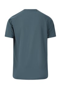 Kortärmad träningströja i en dämpad teal-färg, tillverkad av andningsbart tyg med en slät yta och minimala sömmar.
