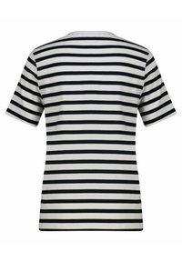 Sort og hvid stribet t-shirt, kortærmet, rund hals, blødt bomuldsstof, med jævnt fordelte vandrette striber.