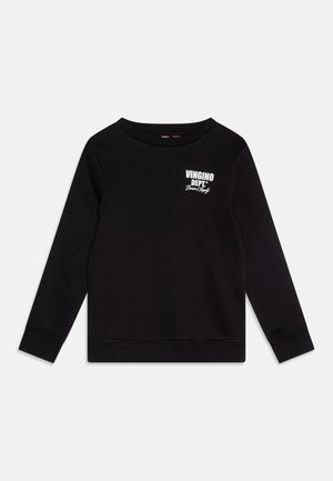 Schwarzer Sweatshirt mit rundem Halsausschnitt, langen Ärmeln, gerippten Bündchen und Saum. Mit weißem Text-Logo "VINGINO DEPT." auf der oberen linken Vorderseite.