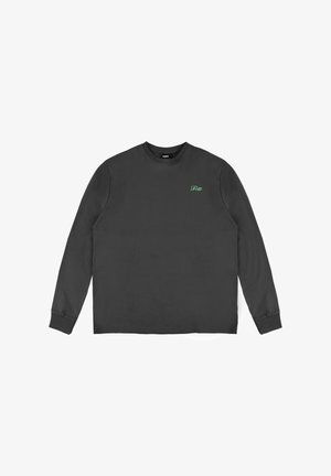 Czarna bluza z długim rękawem wykonana z bawełny, z zielonym haftowanym logo na piersi, okrągłym dekoltem i ściągaczami przy mankietach.