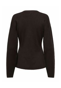 Czarna, długorękawowa bluzka z okrągłym dekoltem, o dopasowanym kroju i gładkiej fakturze. Prosty design bez widocznych wzorów czy akcentów.