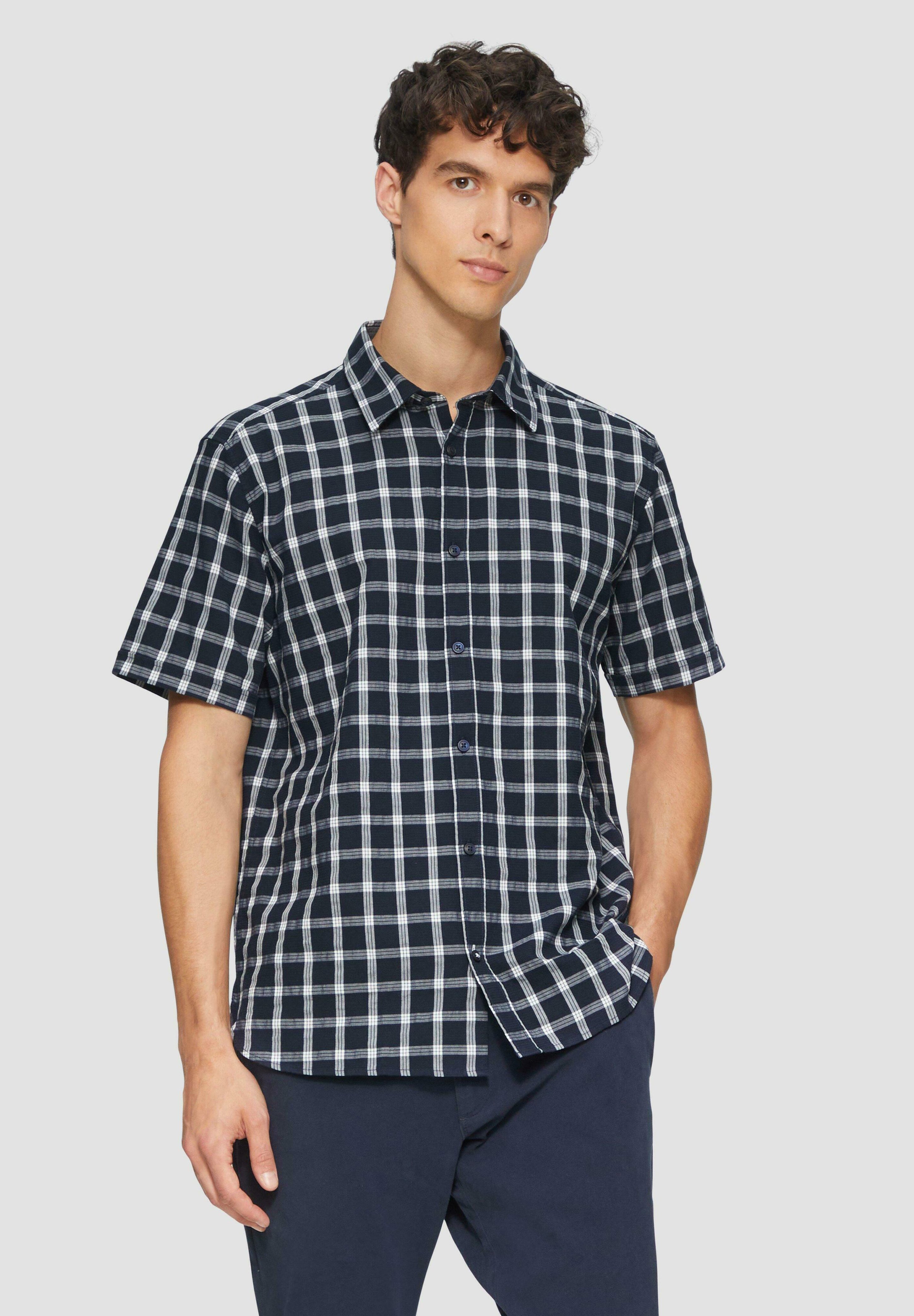 S.Oliver Camicia Uomo A Quadri In Seersucker - Tessuto Leggero E Fresco