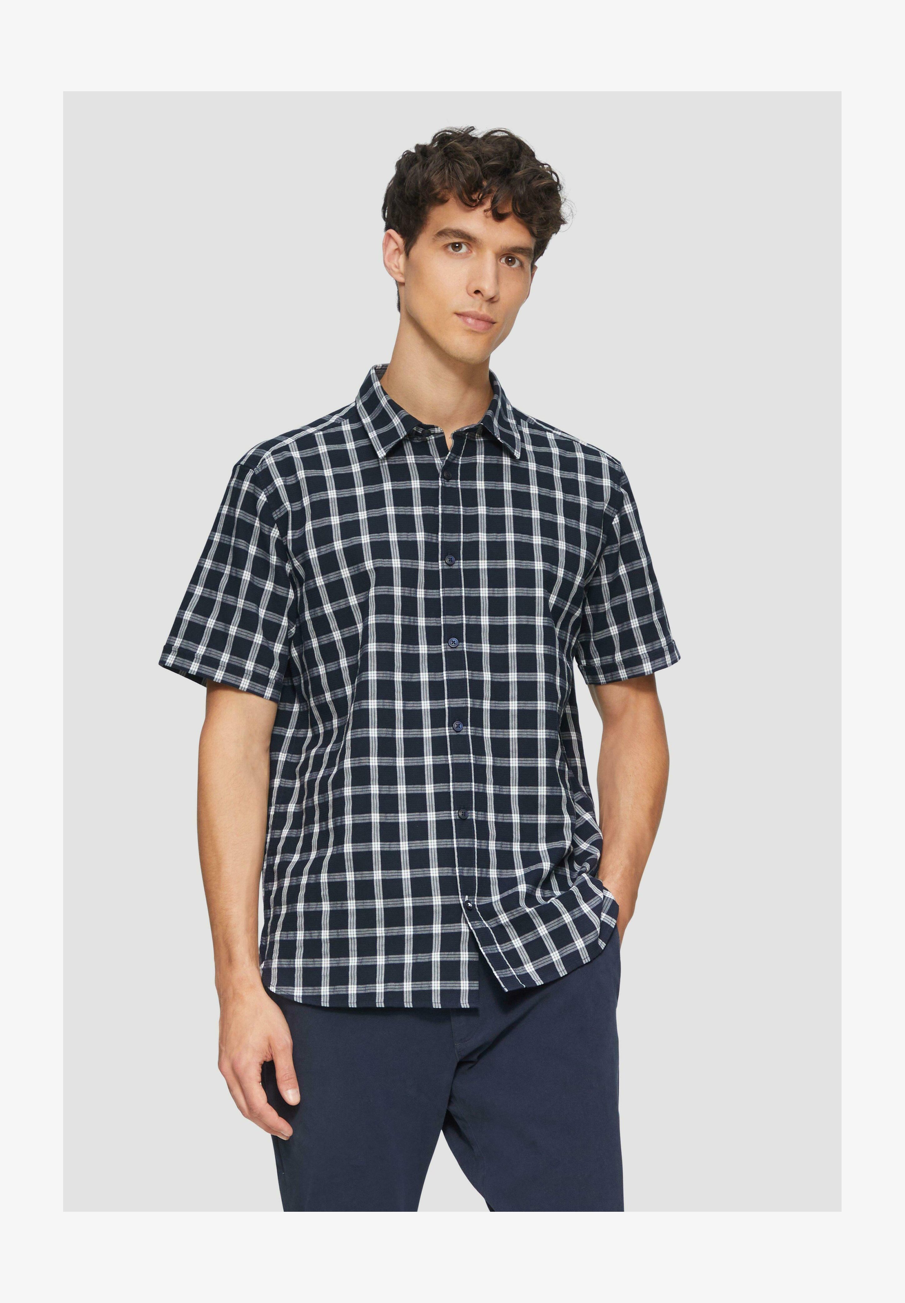 S.Oliver Camicia Uomo A Quadri In Seersucker - Tessuto Leggero E Fresco