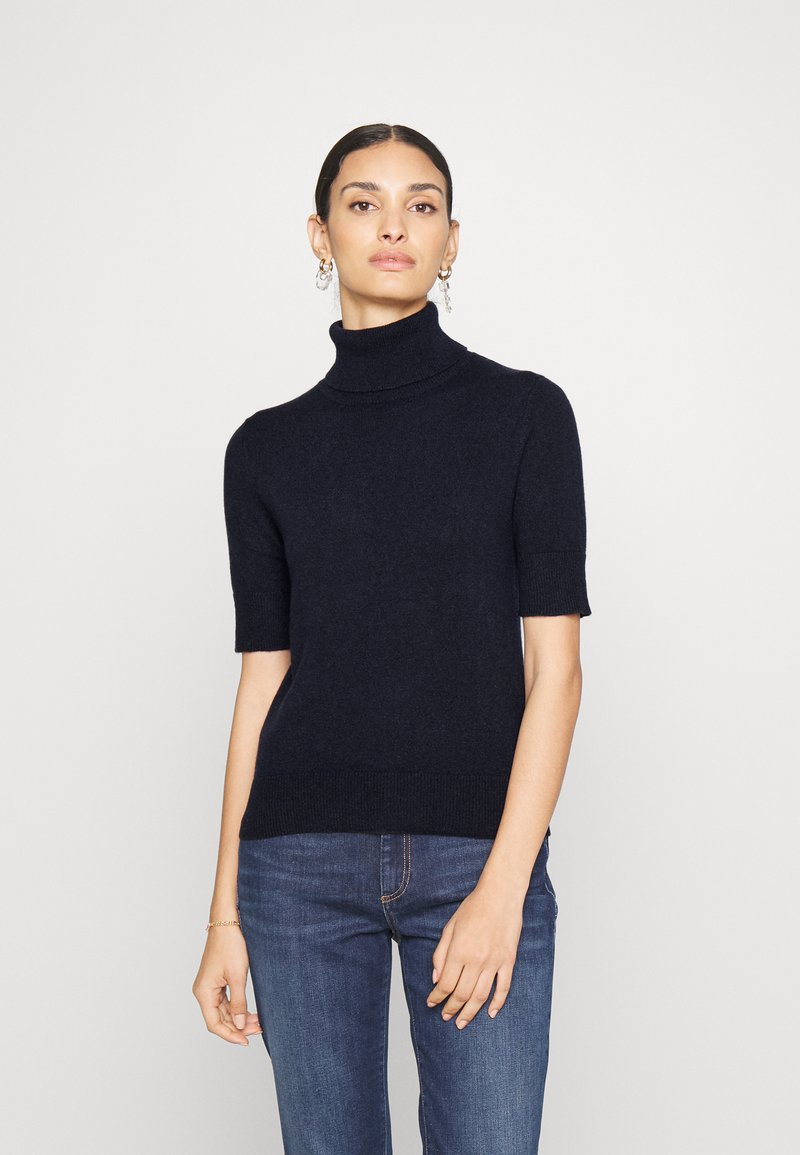 pure cashmere TURTLE NECK SHORT SLEEVE - Camisola - dark navy