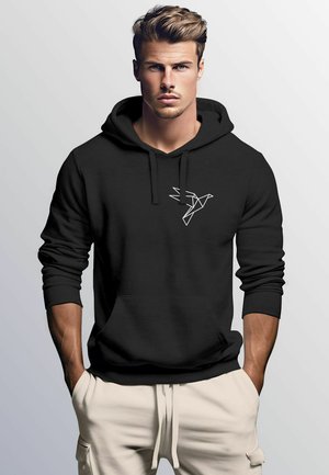 AUFDRUCK VOGEL ORIGAMI POLYGON BRUSTPRINT LOGO FASHION STREETSTYLE - Kapuzenpullover - schwarz