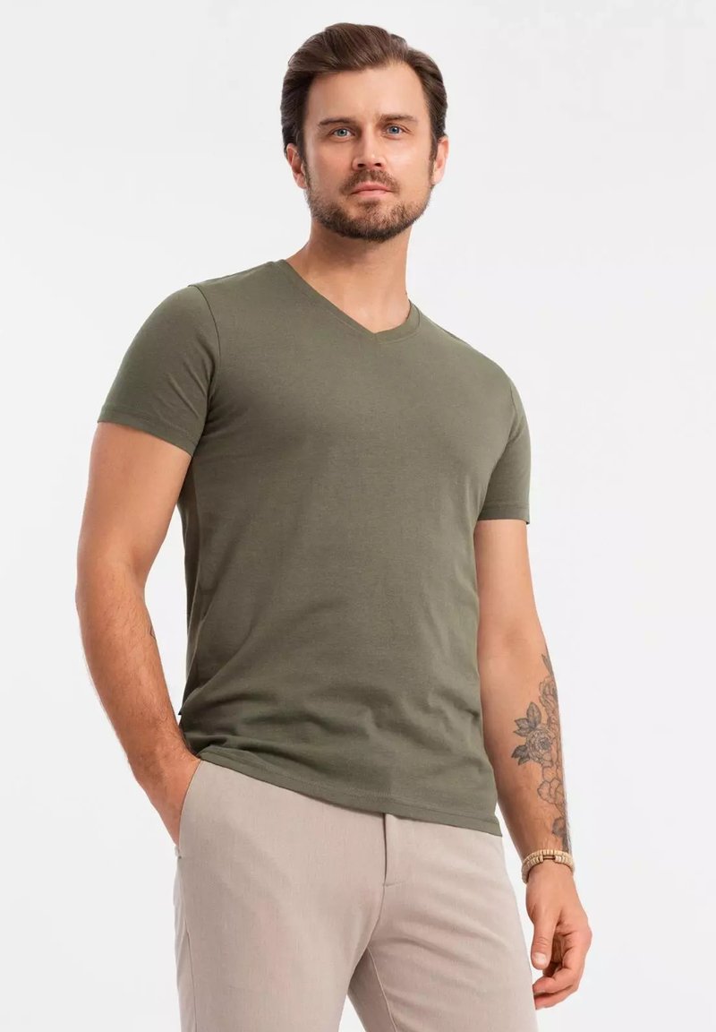 Ombre SET OF 3 V-NECK - Jednoduché tričko - olive - navy - black