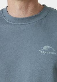 Sudadera azul claro con cuello redondo, textura suave y un sutil logo de Helly Hansen en un tono más claro en el pecho.