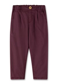 Burgunderfarbene Baumwollhosen mit Knopfverschluss, elastischem Bund, Seitentaschen und Falten für zusätzlichen Stil und Komfort.