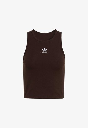 Bruin geribd cropped tanktop met een aansluitend ontwerp. Voorzien van een wit Adidas trefoil-logo op de borst en een ronde halslijn.