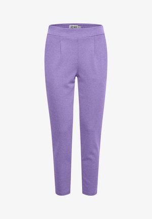 Lilla sääret, mis on valmistatud pehmest kangast, millel on kohandatud disain, elastne vöökoht ja kaks esist plekti, et lisada detaili.