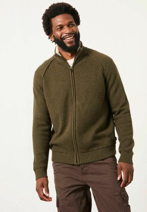 REGULAR FIT - LINED ZIP THROUGH - Strickjacke - khaki/green