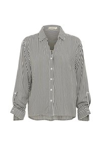 Camicia con bottoni caratterizzata da strisce verticali bianche e nere, colletto a punta e maniche arrotolate. Realizzata in tessuto leggero con una vestibilità rilassata.