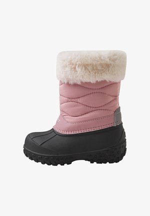 Rosa Winterstiefel mit gestepptem Obermaterial, Kunstfellumschlag und schwarzer Gummisohle. Verfügt über eine strukturierten Gripsohle für besseren Halt.