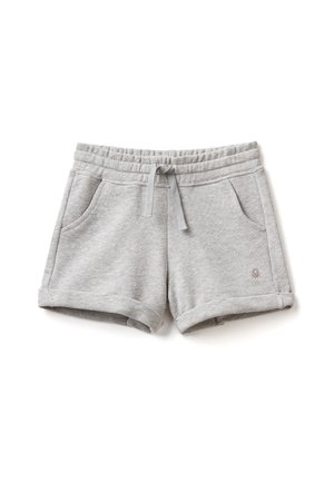 Pantaloni corti in cotone grigio con vita elasticizzata, cordoncino e orli arrotolati. Presenta tasche laterali e un sottile dettaglio del logo.