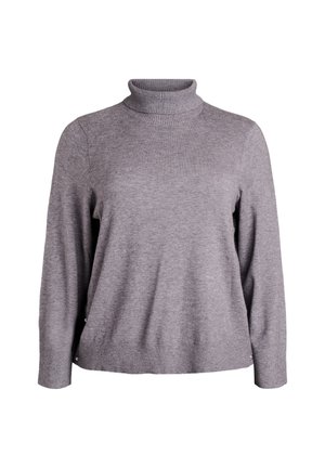 Šedý rolák s dlouhými rukávy, vyrobený z měkkého materiálu. Má žebrované manžety a lem, s detailem knoflíků na boku.