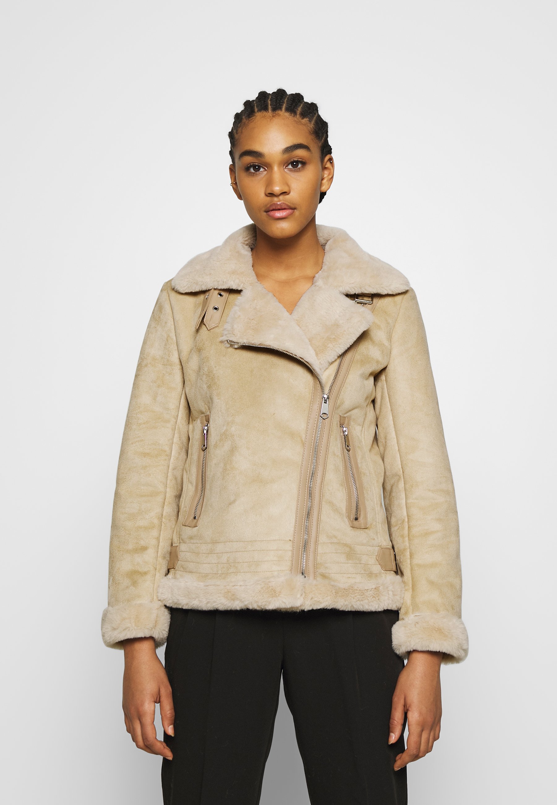 only faux leather shearling jacket