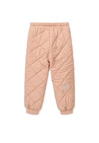 Ραμμένο με σχέδιο, ανοιχτό ροζ παντελόνι με ελαστική μέση και μανσέτες. Διαθέτει μοτίβο με διαμάντια και μικρό λογότυπο στο πλάι. Μαλακή, επενδυμένη υφή.