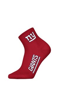 Czerwona skarpetka do kostki z prążkowanym ściągaczem. Ozdobiona białymi napisami „NY” i „GIANTS” z niebieską linią akcentującą. Wykonana z miękkiego, elastycznego materiału.