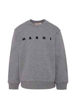 Felpa grigia in cotone con scollo rotondo e maniche lunghe, con la scritta "MARNI" in lettere nere in grassetto sulla parte anteriore.
