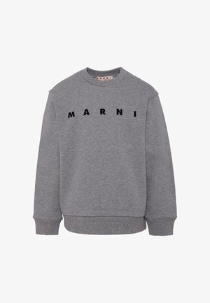 Sweatshirt en coton gris avec un col rond et des manches longues, affichant "MARNI" en lettres noires en gras sur la poitrine.