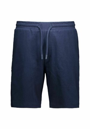 Marineblå afslappede shorts med elastisk talje og snøre, lavet af tekstureret stof.